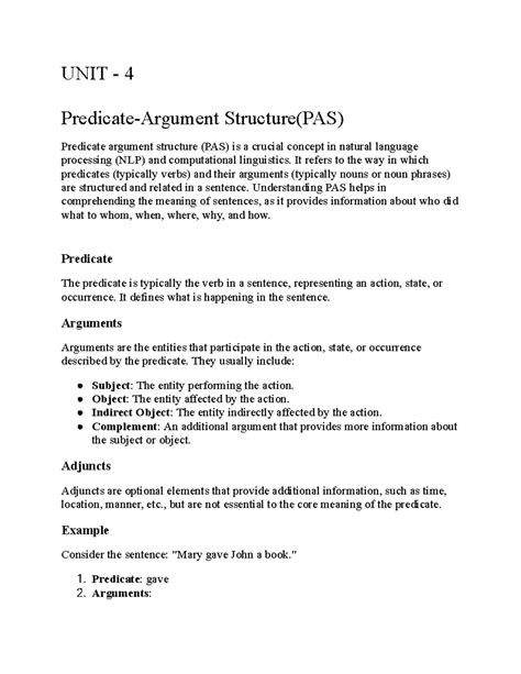 Unit 4: Understanding Predicate Argument Structure (PAS) in NLP - Studocu
