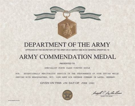 Army Commendation Medal Certificate
