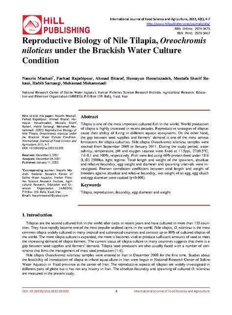 Reproductive Biology of Nile Tilapia - O 159, Bafq, Yazd, Iran. How to cite this paper: Nassrin ...