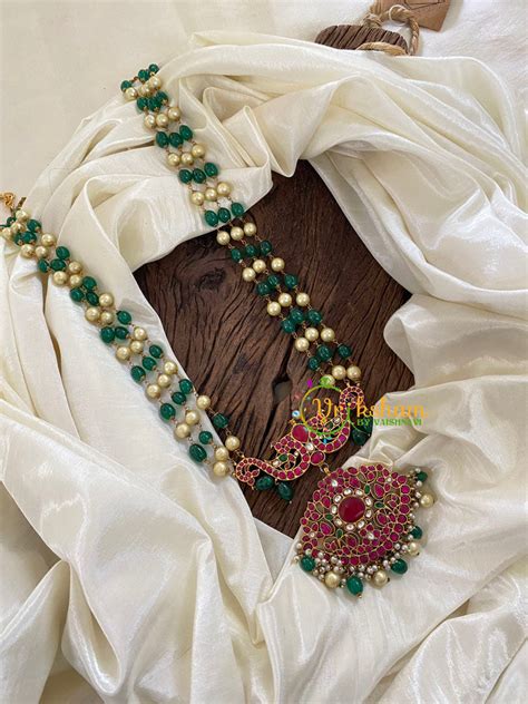 Exquisite Jadau Kundan Pendant Green Bead Mala-J1210 – vrikshamindia