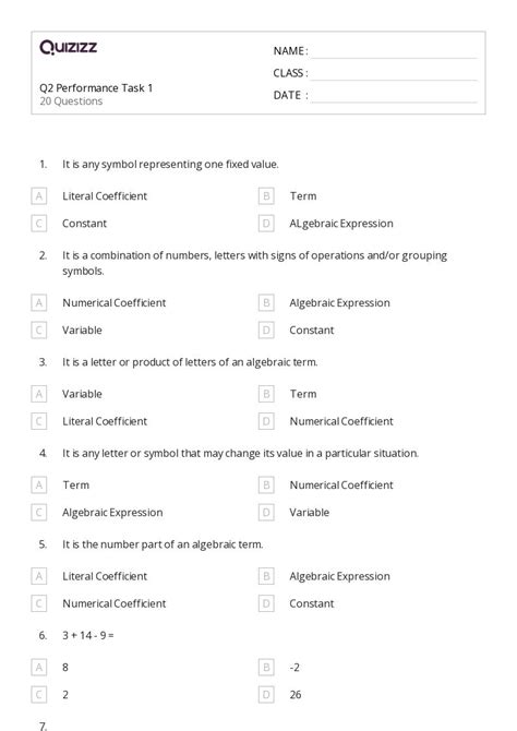 50+ Performance Tasks worksheets for 7th Class on Quizizz | Free ...