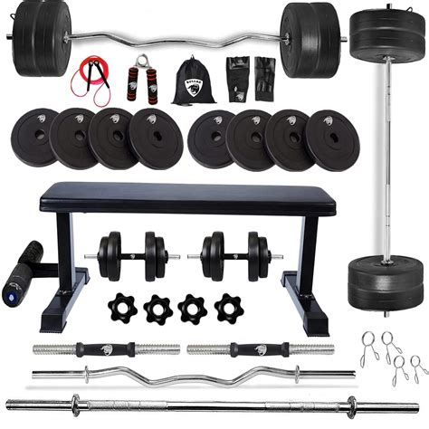 BULLAR Home Gym Combo Flat Bench 20 Kg To 50 Kg With PVC Weight Plates ...