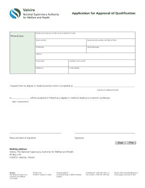 Fillable Online valvira Application for Approval of Qualification ...