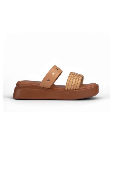 Frea Beige and Tan Dual Strap Platform Sliders | Beige and Tan Platform ...