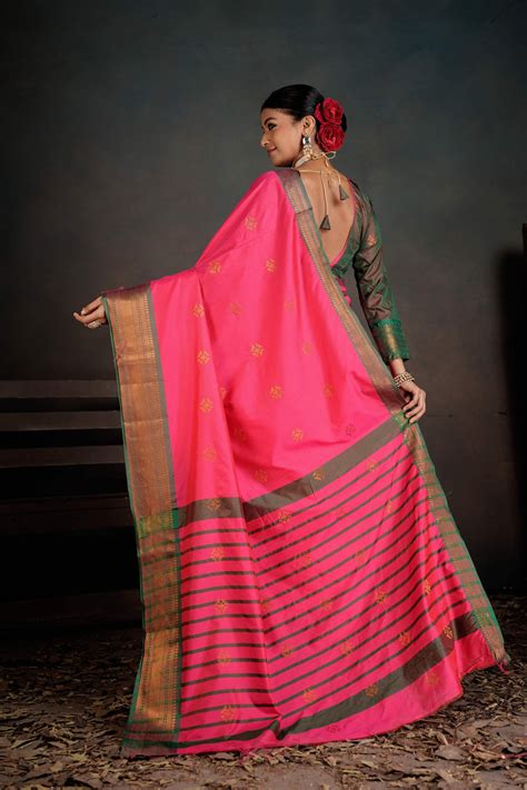 Women's Pink Banarasi Art Silk Woven Saree – Trendia