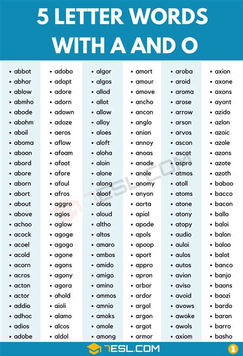 5 Letter Words with A and O (900+ Words in English) • 7ESL