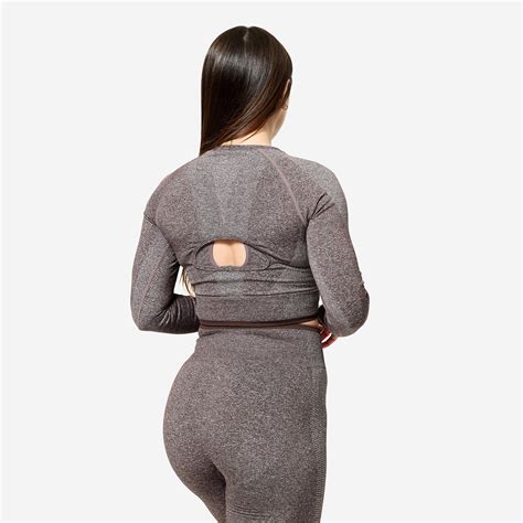Women's Long-Sleeved Weight Training Crop Top - Brown