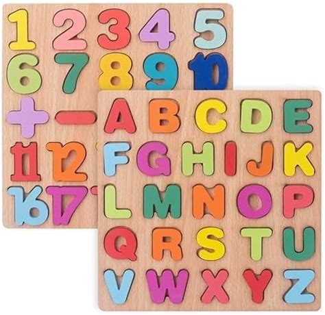 Toyshine Pack of 4 Wooden Toddler Puzzles | 123, Small ABC and Capital ...