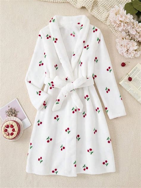 Roupão de Flanela Branca de Manga Longa e Pelúcia Longa, com Estampa de ...