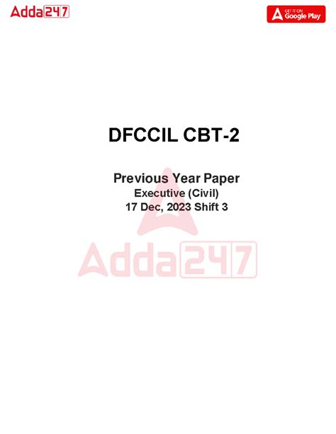 Dfccil Executive 17 August 2023 Civil - Previous Year Paper Executive ...