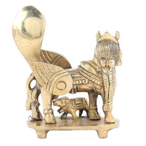 Brass Kamdhenu Cow With Calf Statue