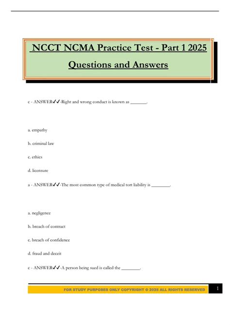 NCCT NCMA Practice Test - Part 1 2025 Questions and Answers - CMA ...