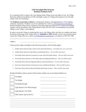 Fillable Online LED Streetlight Pilot Program Resident Feedback Form ...