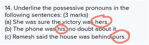 14. Underline the possessive pronouns in the following sentences: (3 ...