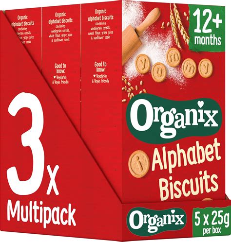 Organix Alphabet Organic Toddler Snack Biscuits 12+ Months 5 x 25 g ...