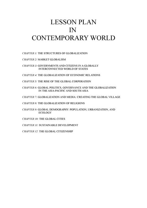 Lesson PLAN Contemporary World - LESSON PLAN IN CONTEMPORARY WORLD ...