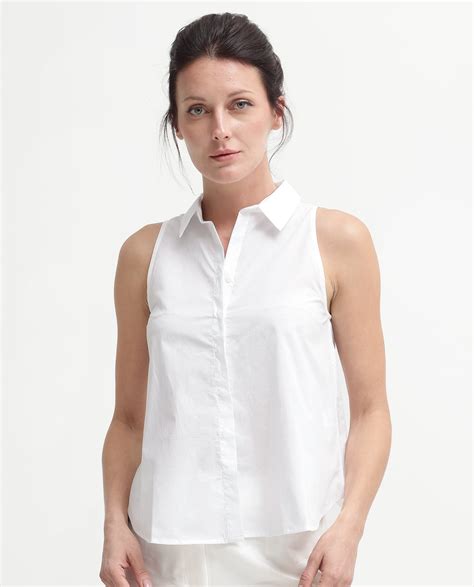 Rareism Women Thebe White Cotton Fabric Sleeveless Collared Neck Butto