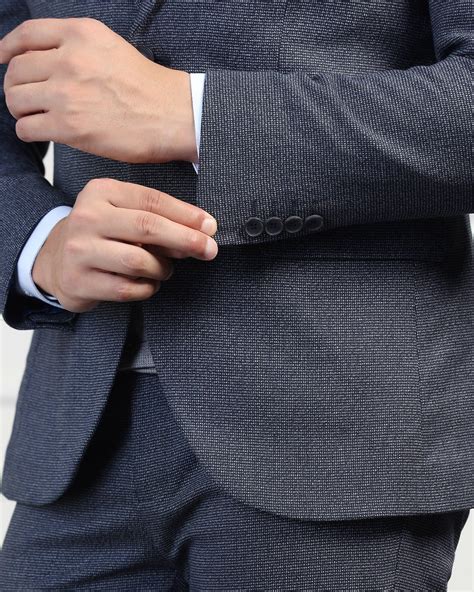 Three Piece Navy Textured Formal Suits - Helm