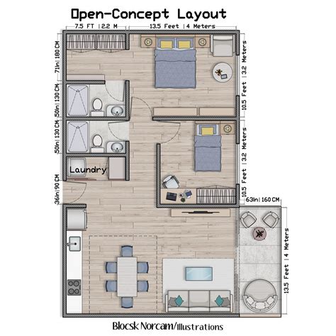 Two Bedroom Apartment Floor Plans with Dimensions