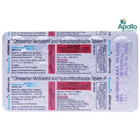 Olmesar H Tablet 15's Price, Uses, Side Effects, Composition - Apollo ...