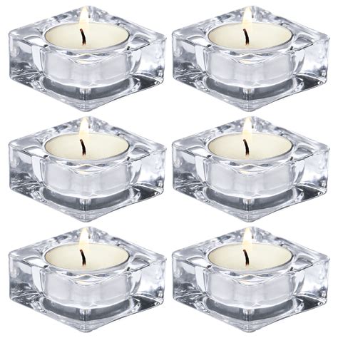 HofferRuffer Set of 6 Clear Glass Candle Holder - Square Tea Lights ...