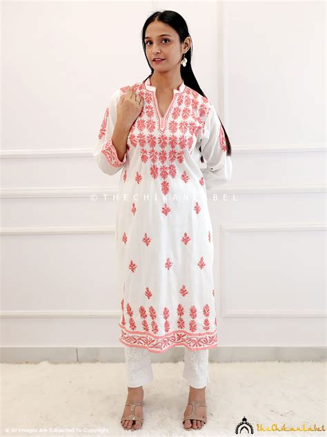 White Cotton Chikankari Straight Kurti