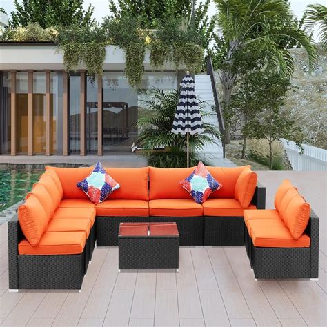 DEVOKO 10 Seater Wicker Rattan Sectional Couch All Weather Conversation ...