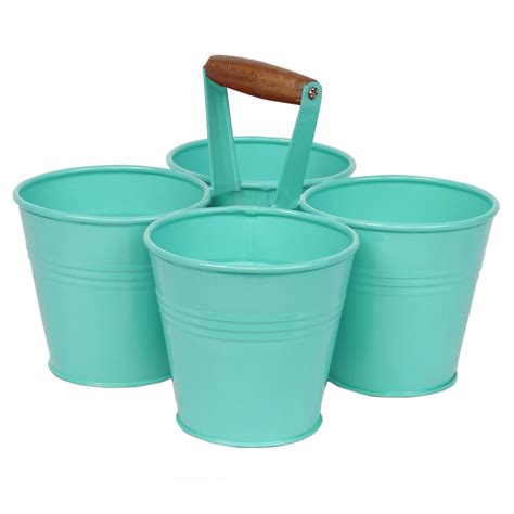 ELAN Four Bucket Desk Organiser, Pen Holder, Flower Pot (Metal, Aqua ...