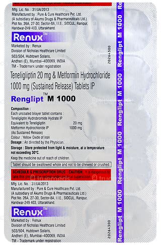 Renglipt M 1000 Tablet 10 - Uses, Side Effects, Dosage, Price | Truemeds