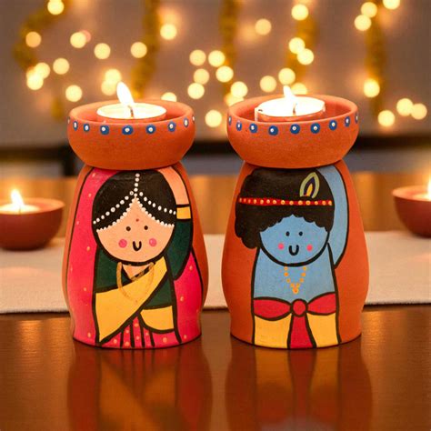 Radha Krishna Terracotta Tealight Holders | Handcrafted Spiritual Décor ...