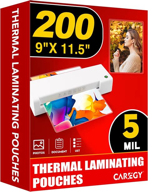Amazon.com : CAREGY 5 Mil Thermal Laminating Pouches (200 Pack) - 9x11 ...