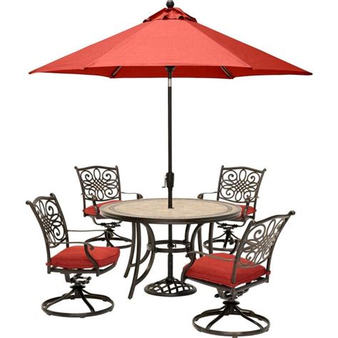Hanover Monaco 6-Piece Bronze Patio Dining Set with Red Cushions at ...
