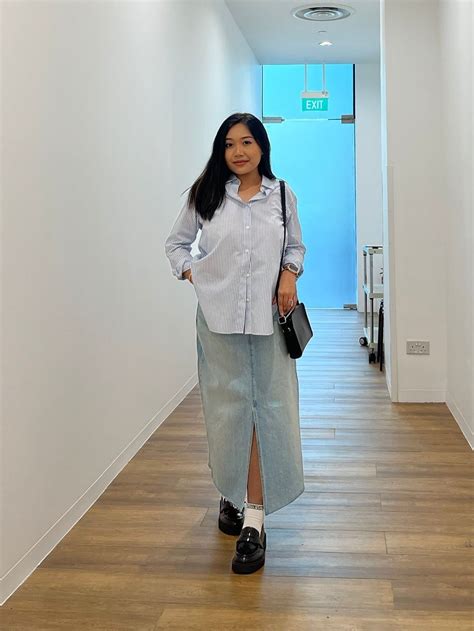 Check styling ideas for「Gather Cropped Short Sleeve Blouse、Denim Long ...