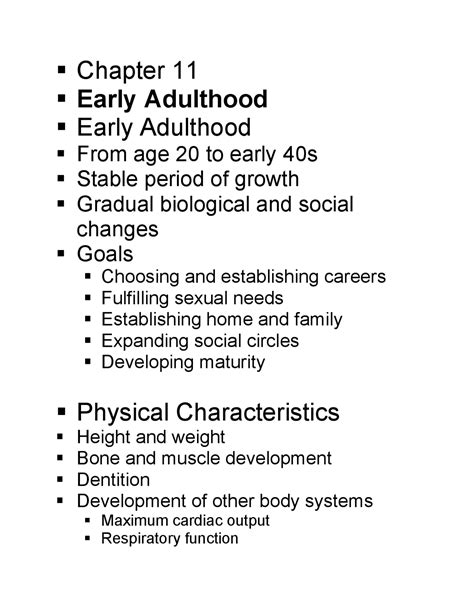 Early Adulthood Physical Development