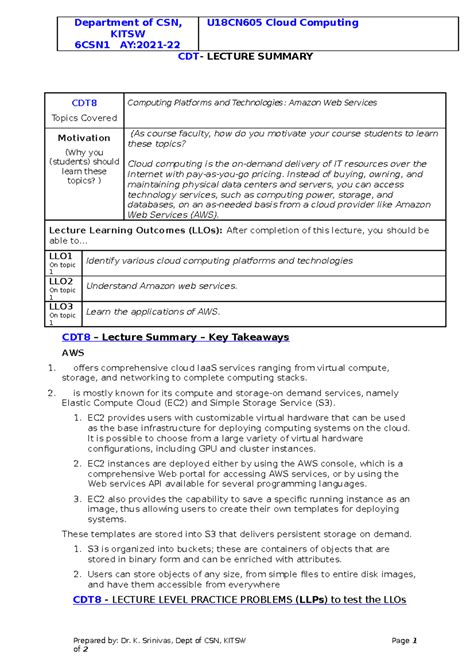 Computing platforms and technologies - Department of CSN, KITSW 6CSN1 ...