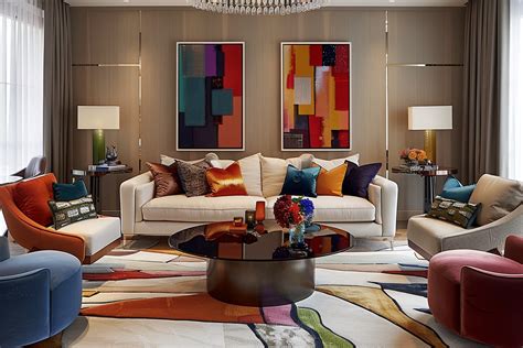 Contemporary Living Room Design With Cream-Toned Tuxedo Sofa And Multi ...