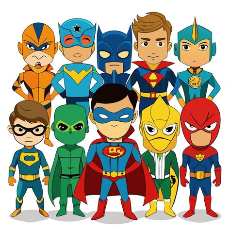 A group of nine cartoon superheroes standing together | Premium AI ...
