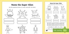 Phase 3 Phonics Name the Alien Worksheet / Worksheet