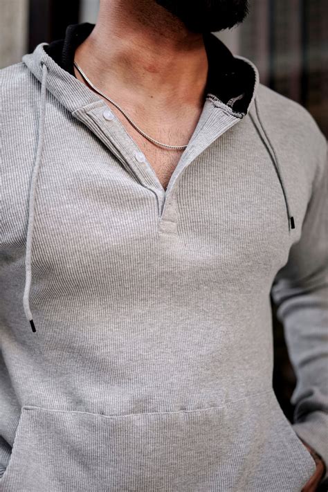 Grey Black Placket Hooded Sweatshirt – Gritstones