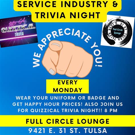 Trivia and Service Industry Night, Full Circle Lounge, Tulsa, 6 May ...