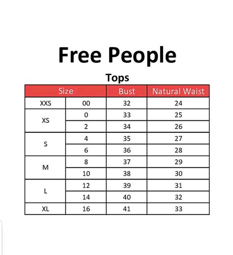 Free People Clothing Size Chart