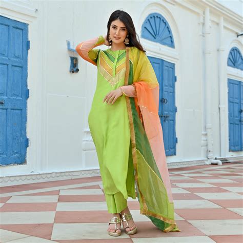 Naaz Green Designer Full Sleeve Chanderi Suit Set for Women Online ...