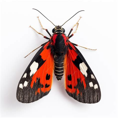 Premium AI Image | There is a red and black moth with white spots on it ...