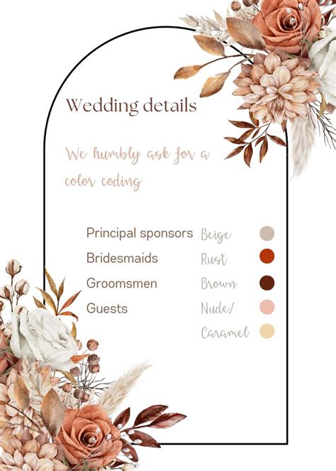 Wedding Invitation Color Coding: Brown Rust Motif