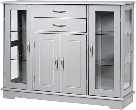 Buy TANGZON Storage Cabinet, Sideboard with 2 Glass Doors, 2 Drawers ...