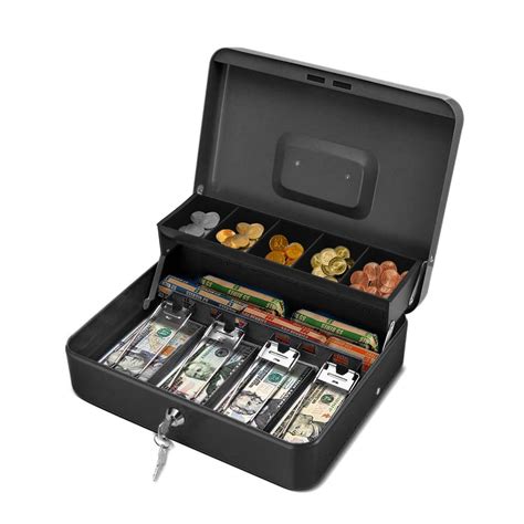 Flexzion Cash Box with Key Lock and Money Coin-Tray Steel Money Lock ...