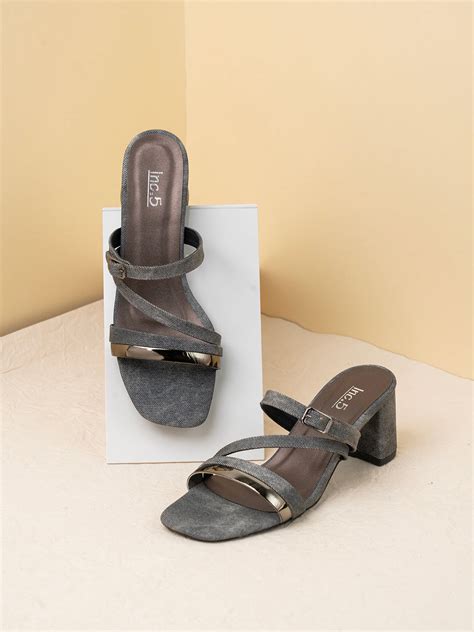 Buy Now Womens Grey Printed Square Toe Party Wear Heel Mules