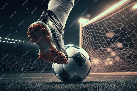 Premium Photo | Feet of a Soccer Player Kicking the Soccer Ball to Goal