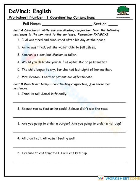 Image result for Conjunctions Worksheet