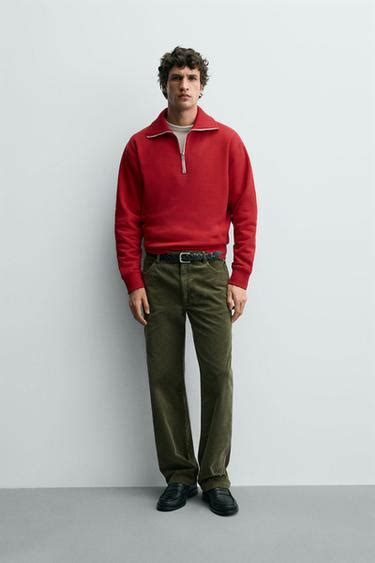 QUARTER-ZIP SWEATSHIRT - Red | ZARA India